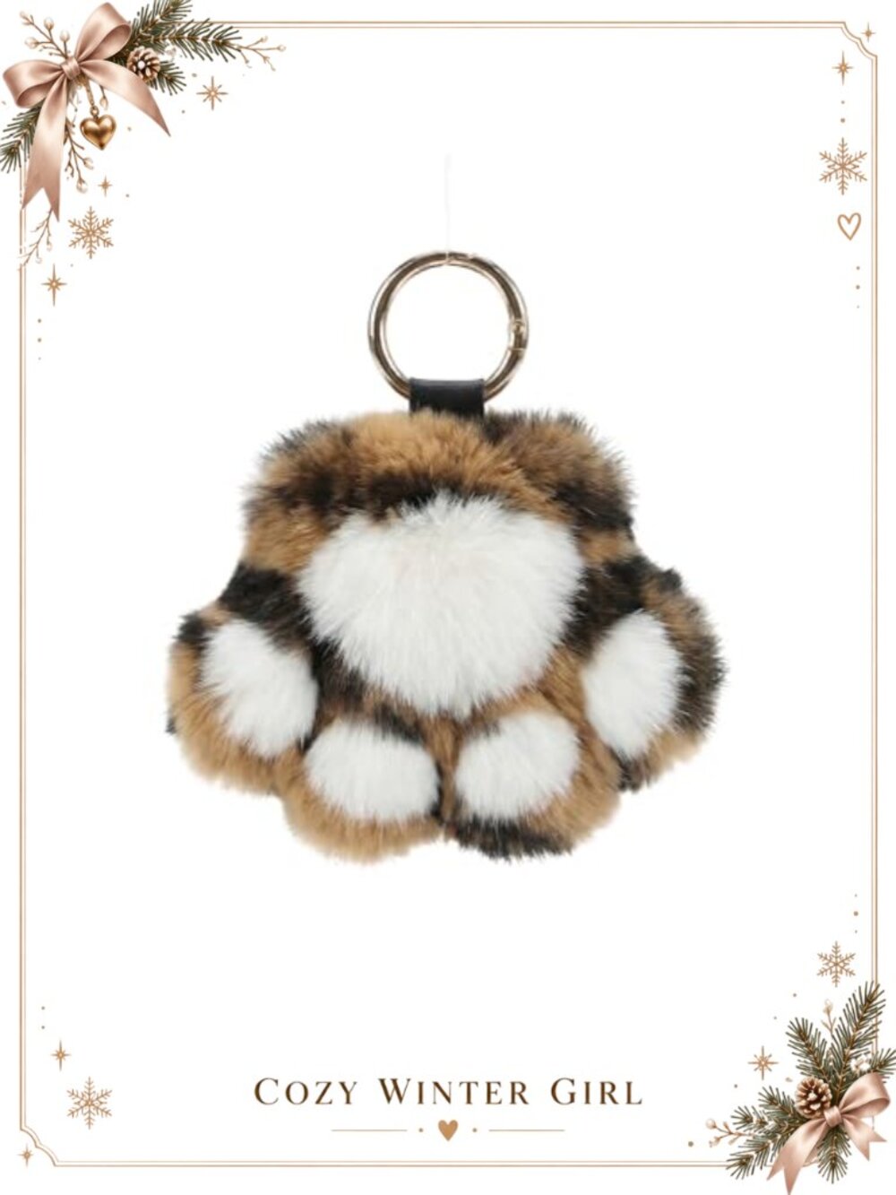 Rex Rabbit Fur Tiger Paw Keychain Fluffy Ball Bag Charm Clip